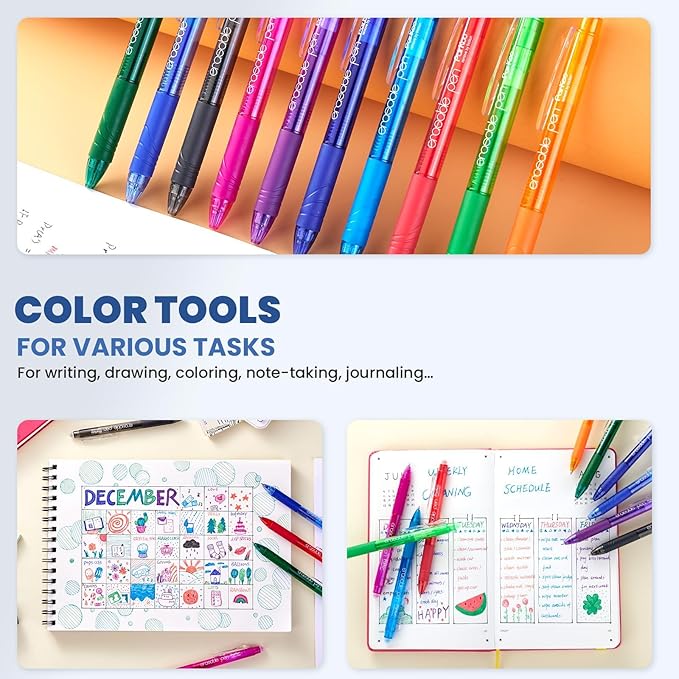 ParKoo Erasable Gel Pens, 15 Colors Retractable Erasable Pens Clicker, Fine - Image 7