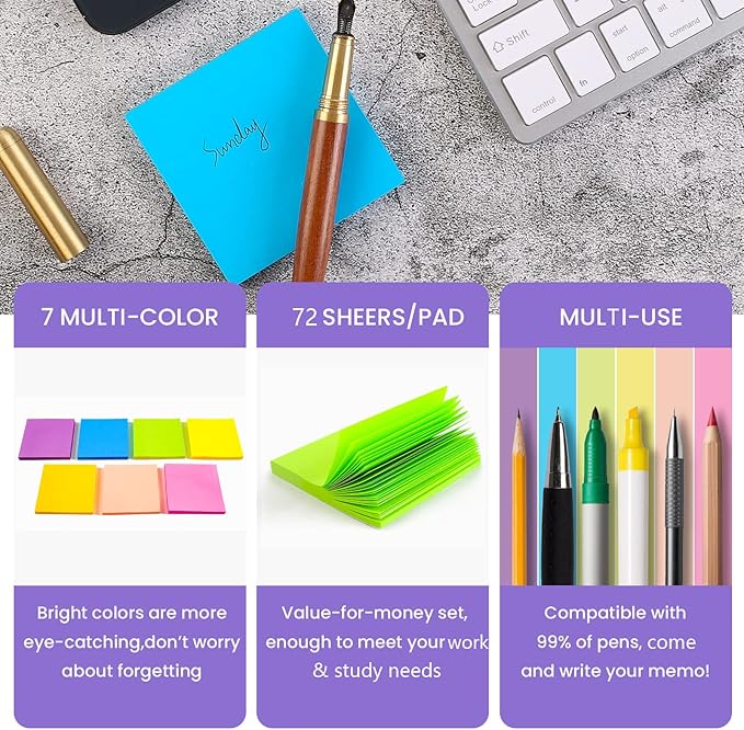 Sticky Notes 3 x 3 in, Bright Colorful Super Sticking Power Memo Post Stickies - Image 5