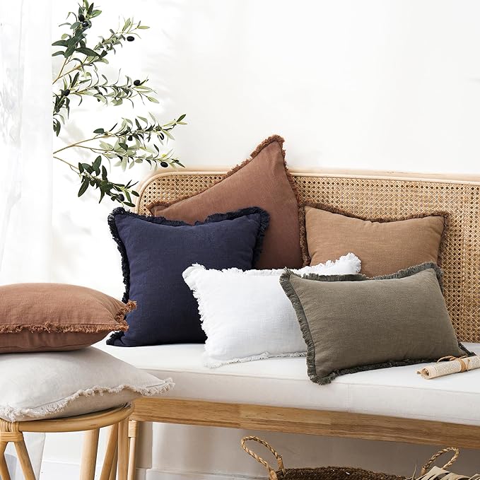 Foindtower Set of 2 Decorative Linen Fringe Throw Pillow Covers Cozy Boho - Image 7