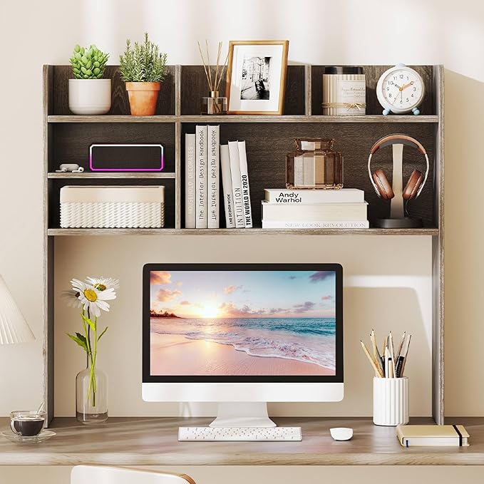 Tangkula Desktop Bookshelf for Computer Up to 32”, 37” Countertop Storage Hutch - Image 5