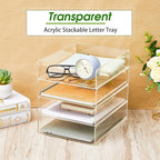 Harloon 4 Tier Acrylic Paper Tray 12 x 9.3 x 2.7 Inches Stackable Letter Clear - Image 4