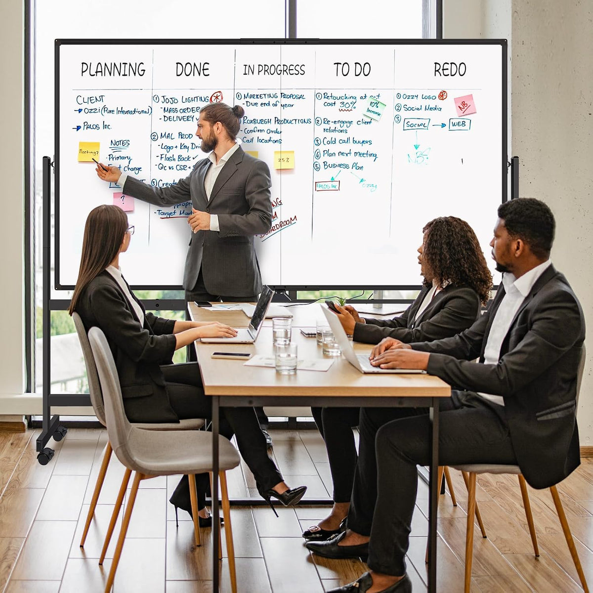 Maxtek Rolling Whiteboard 72x48 Large Double-Sided Magnetic Board(Black)
