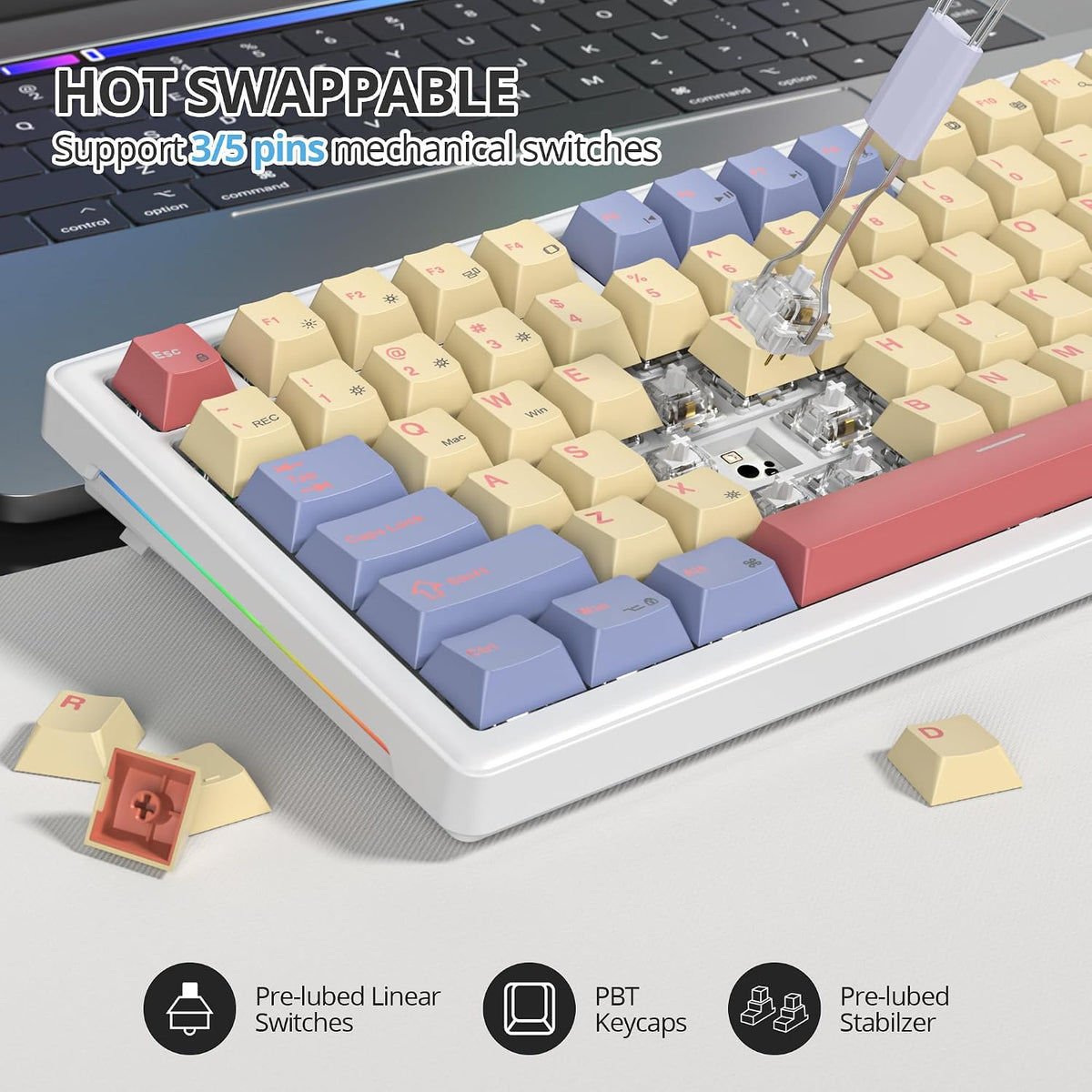 75% Mechanical Keyboard Gasket with Knob, Custom Wired Creamy Gaming Keyboard...