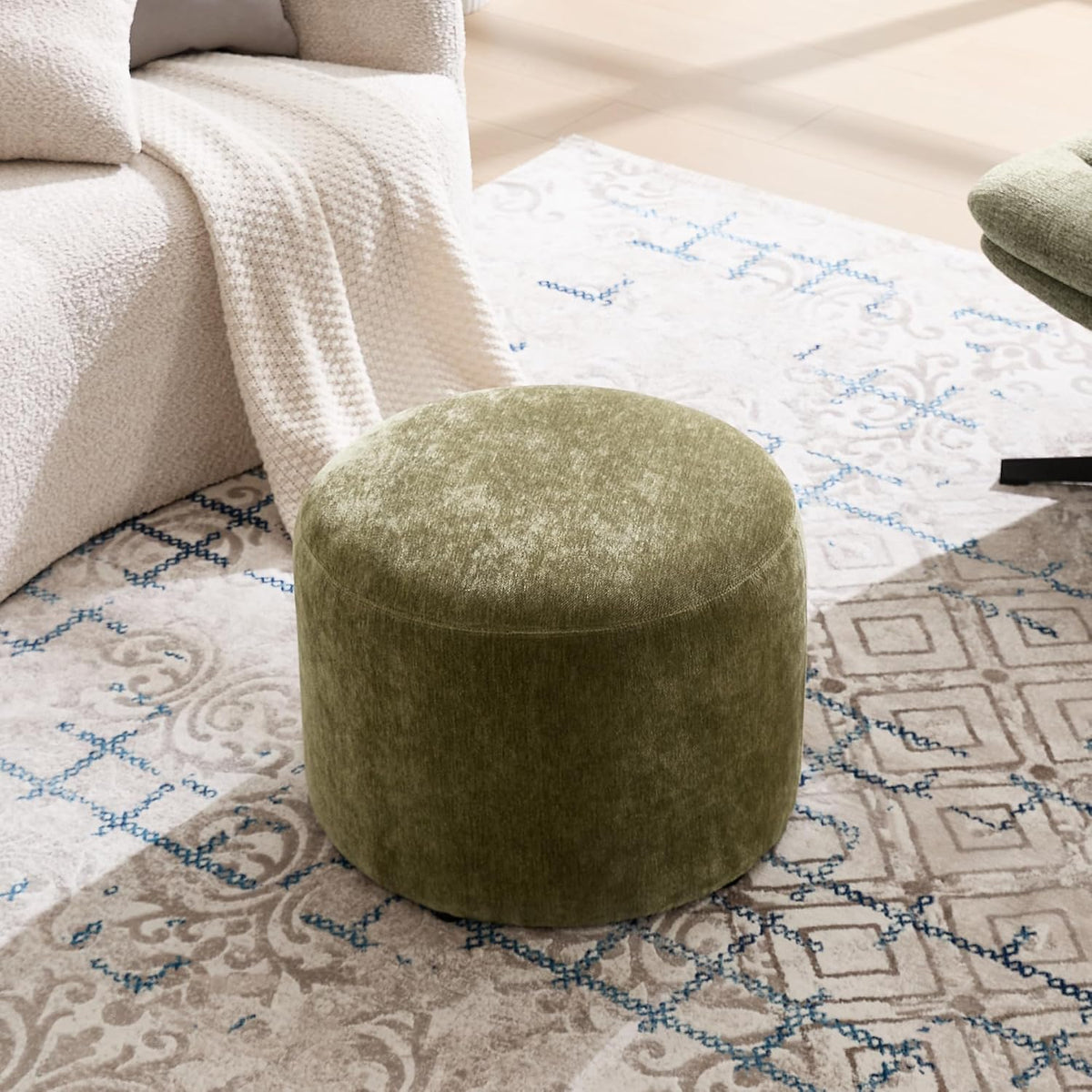 Flouki Pouf Ottoman Footrest, Foot Stools, Modern Round Upholstered Ottomans,...