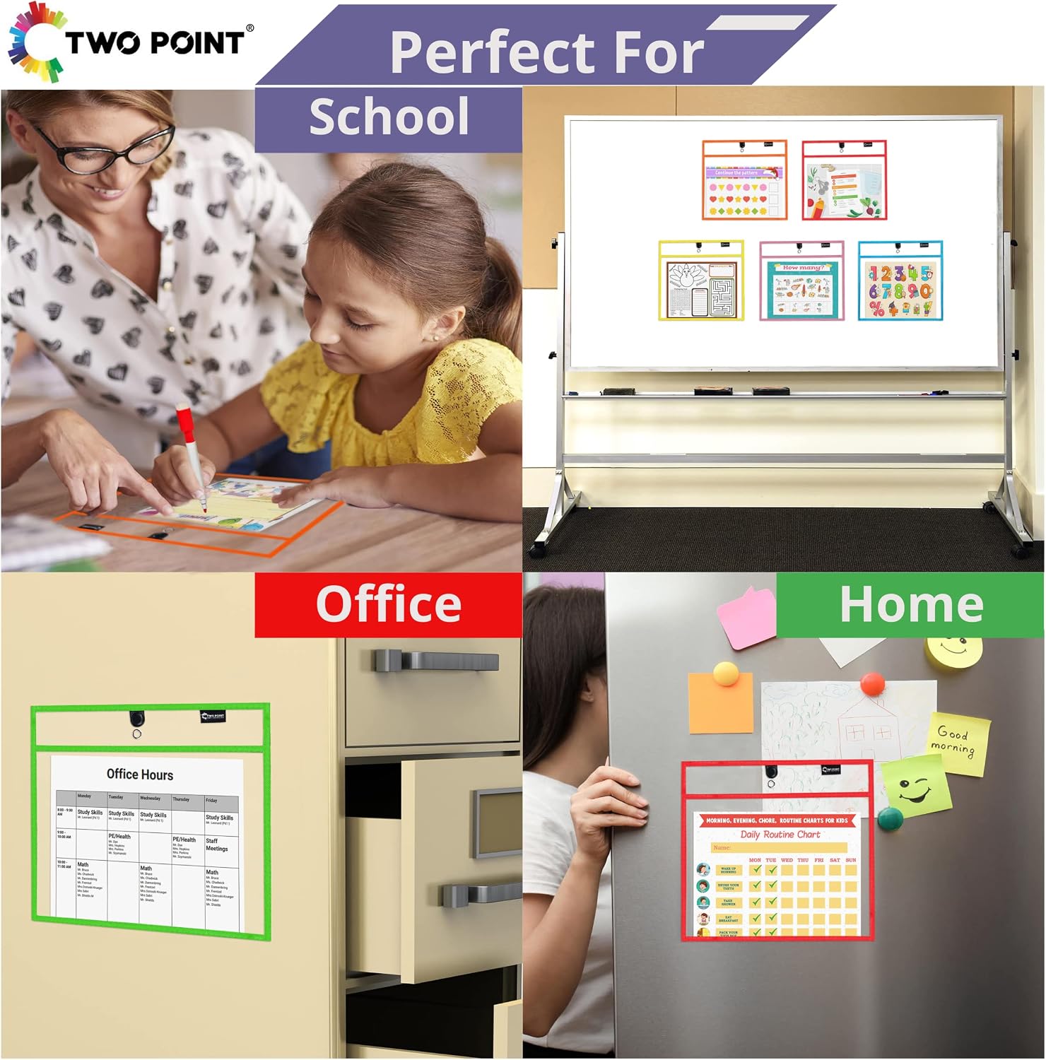 Magnetic Dry Erase Pockets by Two Point (6-Pack) - Landscape - Clear Dry Erase Pocket Sleeves, Job Shop Ticket Holders, Clear Paper Sleeves Protectors, Magnetic Pouch
