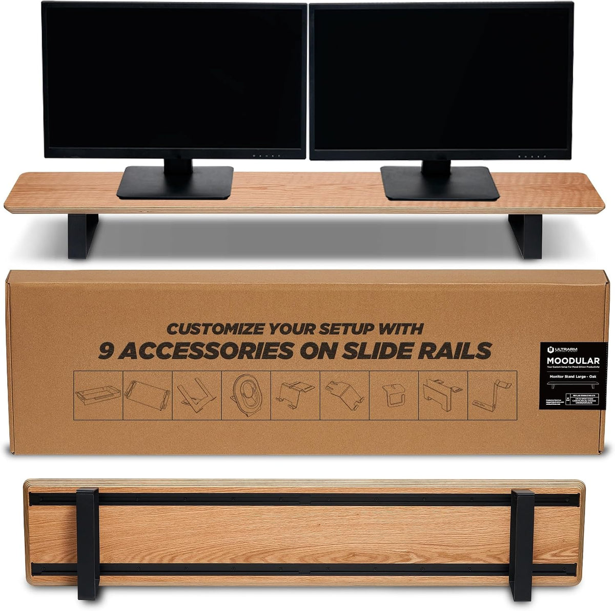 ULTRARM Moodular Wooden Monitor Stand 45.6” Large Desk Organizer