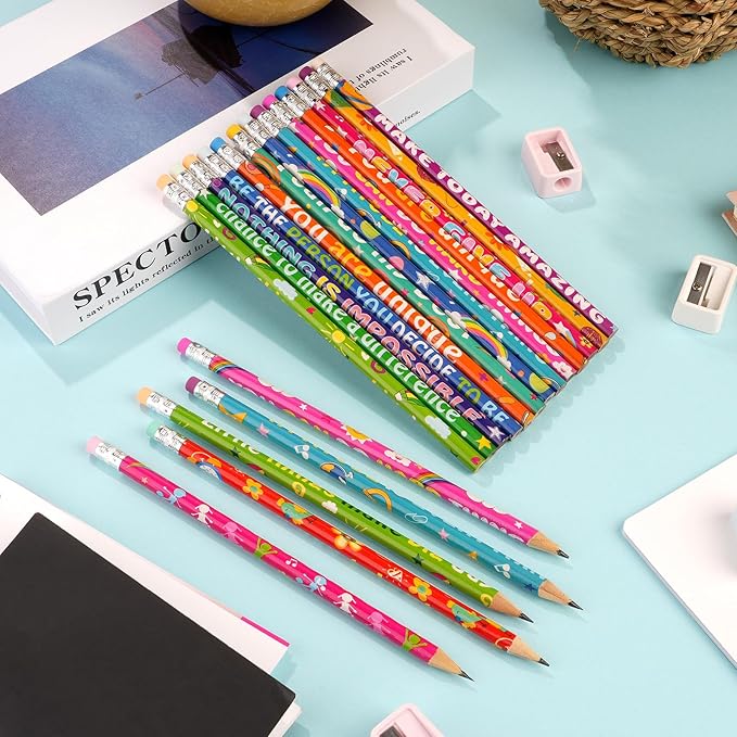 100 Pcs Motivational Pencils Bulk, Rainbow Inspirational School Pencils - Image 4
