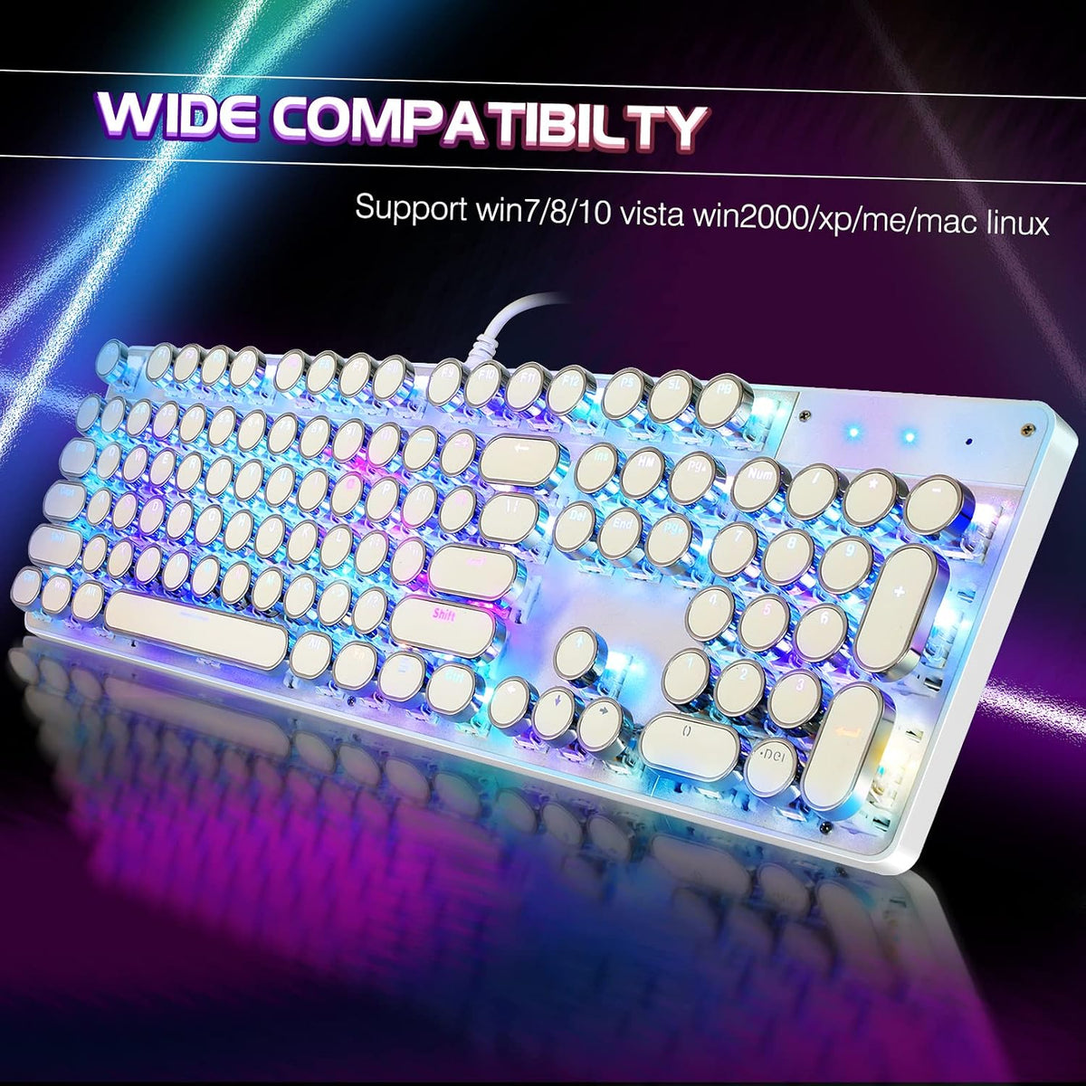 YSCP Typewriter Style Mechanical Gaming Keyboard RGB Backlit Wired with Blue ...