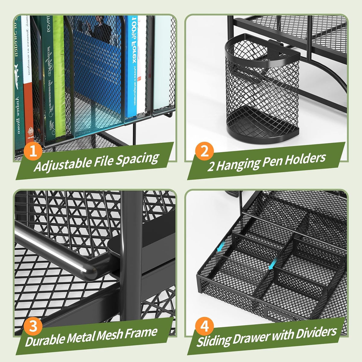 FANXIYQ Metal Desk Organizer with Sliding Drawer, 7-Section File Organizer fo...