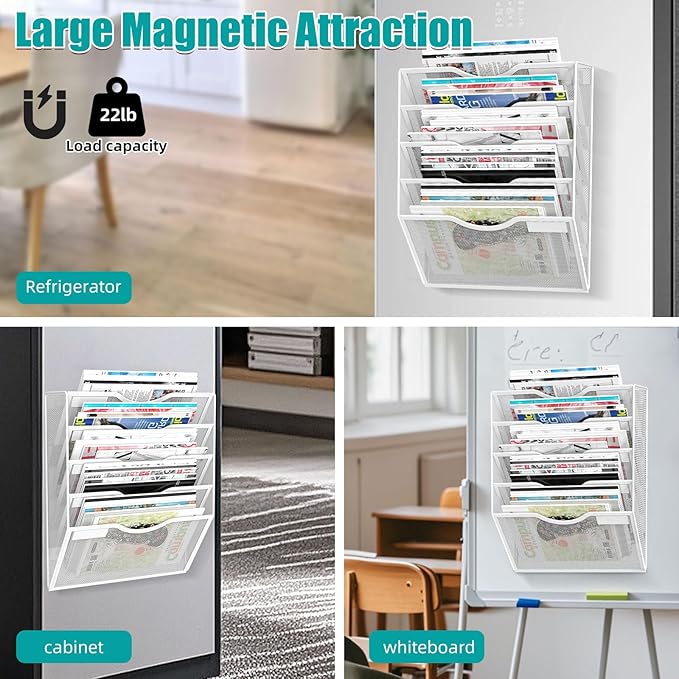 LQPAFZ 5-Tier Magnetic File Organizer, No Drilling Installation, Magazine Rack - Image 5