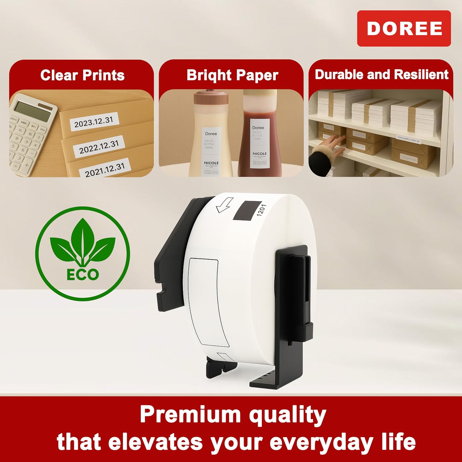 DOREE 10 Rolls DK-1201 Die-Cut Address Labels 1.14" x 3.5" 400 Labels/Roll | Replacement for Brother DK1201 29mm x 90mm Black on White Compatible with Brother QL-700/800/810W/820NWB/1100/1110NWB