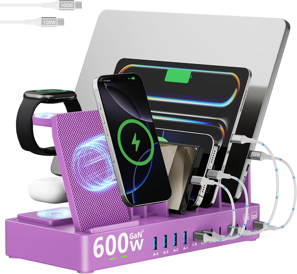 600w Charging Station for Multiple Devices, 15 in 1 Wireless Charger