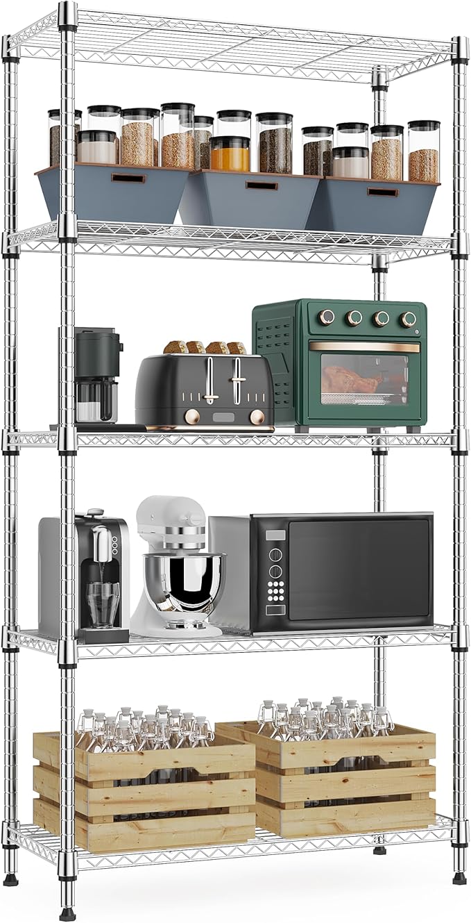 M MZG 1250 lbs 5 Tier Shelf Metal Storage Shelves Wire Rack Closet Organizers by MEIGAOPLASTICANDMETALHKCOLIMITED