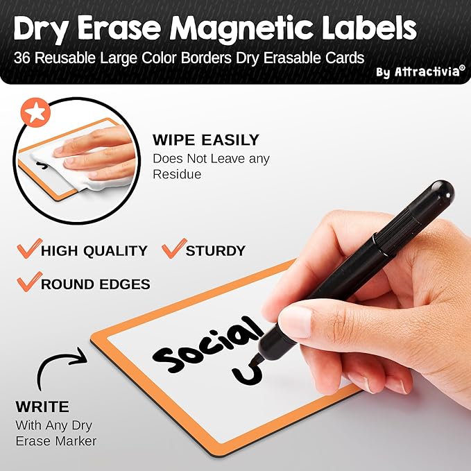 Attractivia Dry Erase Magnetic Labels 5.6 x 3.7 in, Color Borders, Large Dry - Image 2
