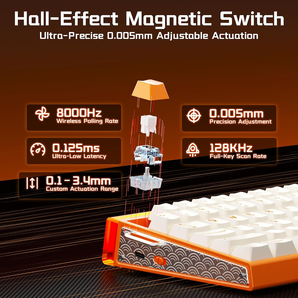 Aula Hero 75 HE Hall Effect Wireless Gaming Keyboard, 8K Polling & 8000mAh