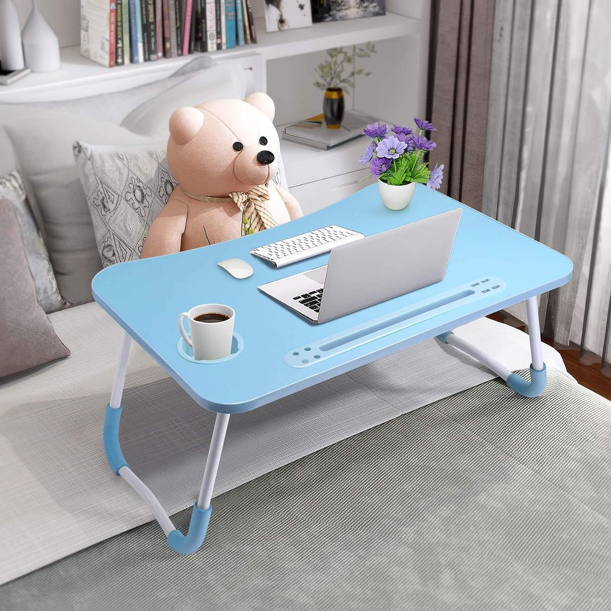Slendor Foldable Lap Desk with Cup Holder for Bed, Couch, Floor
