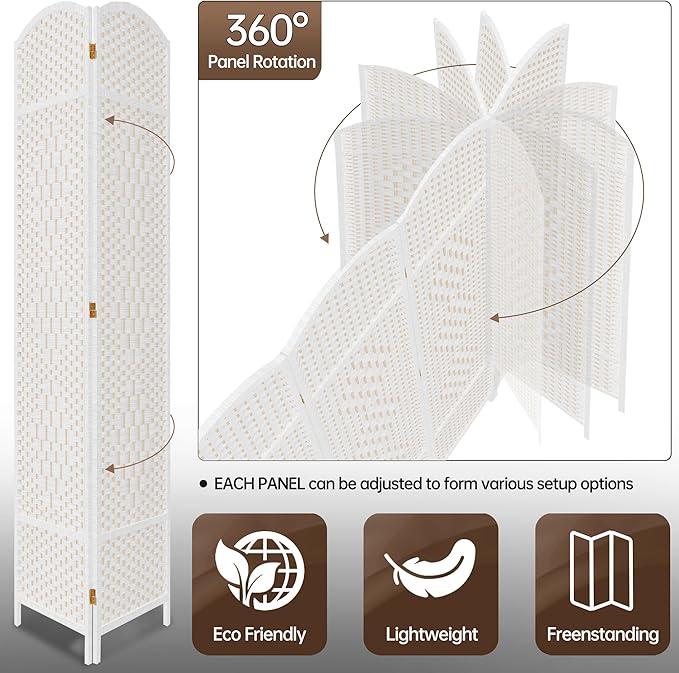 DURASPACE 8 Panel Room Divider, 6ft Tall Folding Privacy Screen, 19.5" Wide - Image 3