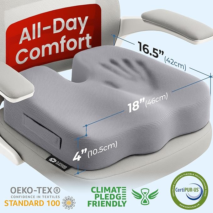 5 STARS UNITED Seat Cushion for Tailbone Pain Relief – Memory Foam Cushion for - Image 4