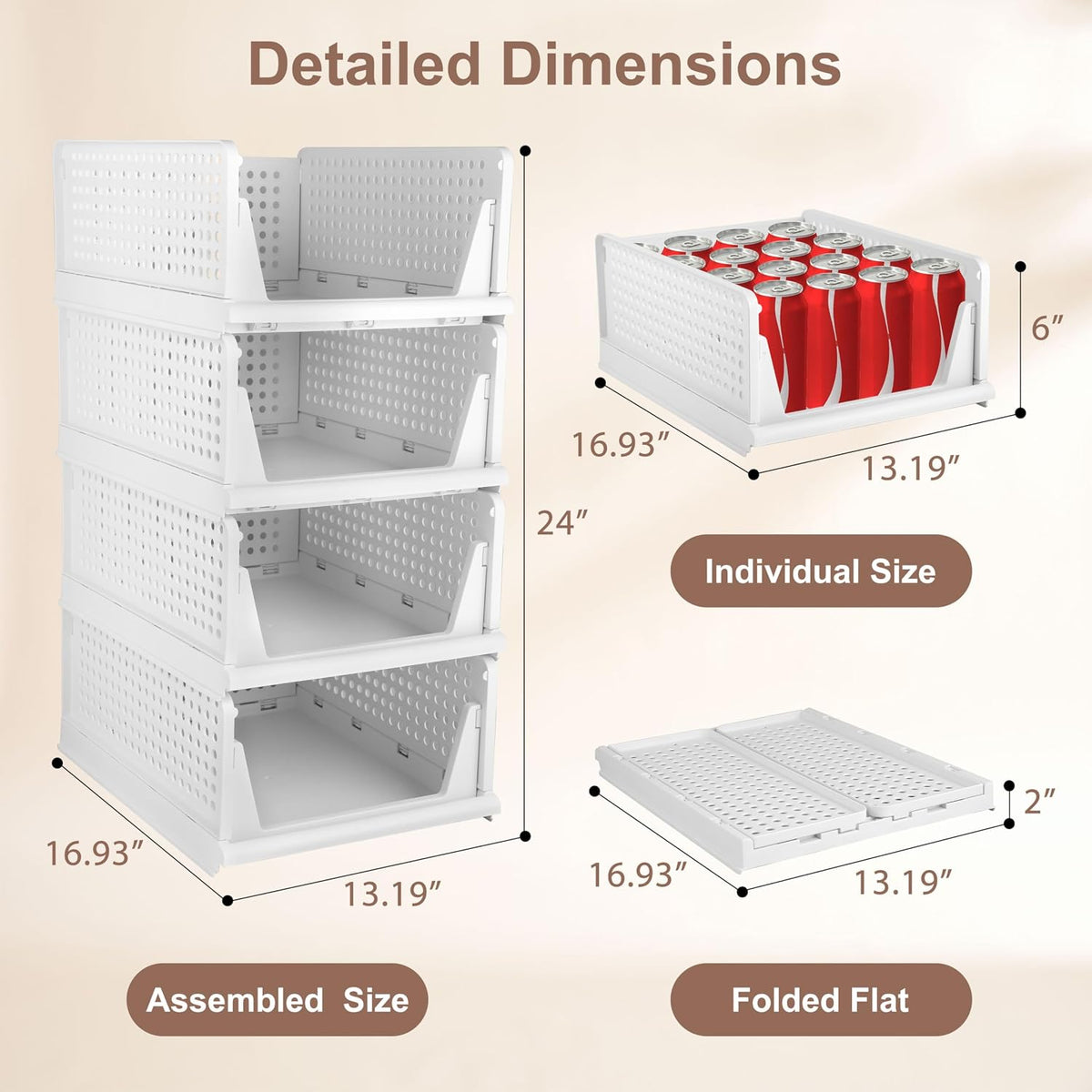 Whitmor Foldable Closet Storage Basket 4 Pack, Space-Saving & Stackable C...