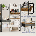 NUMENN Triple Wide 5 Tier Bookshelf, Adjustable Rustic Industrial Style Book - Image 6