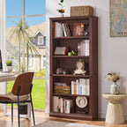 RWYHG 70" Walnut Tall Bookshelf Set of 3, 5-Tier Thick Wooden Book Shelf - Image 2