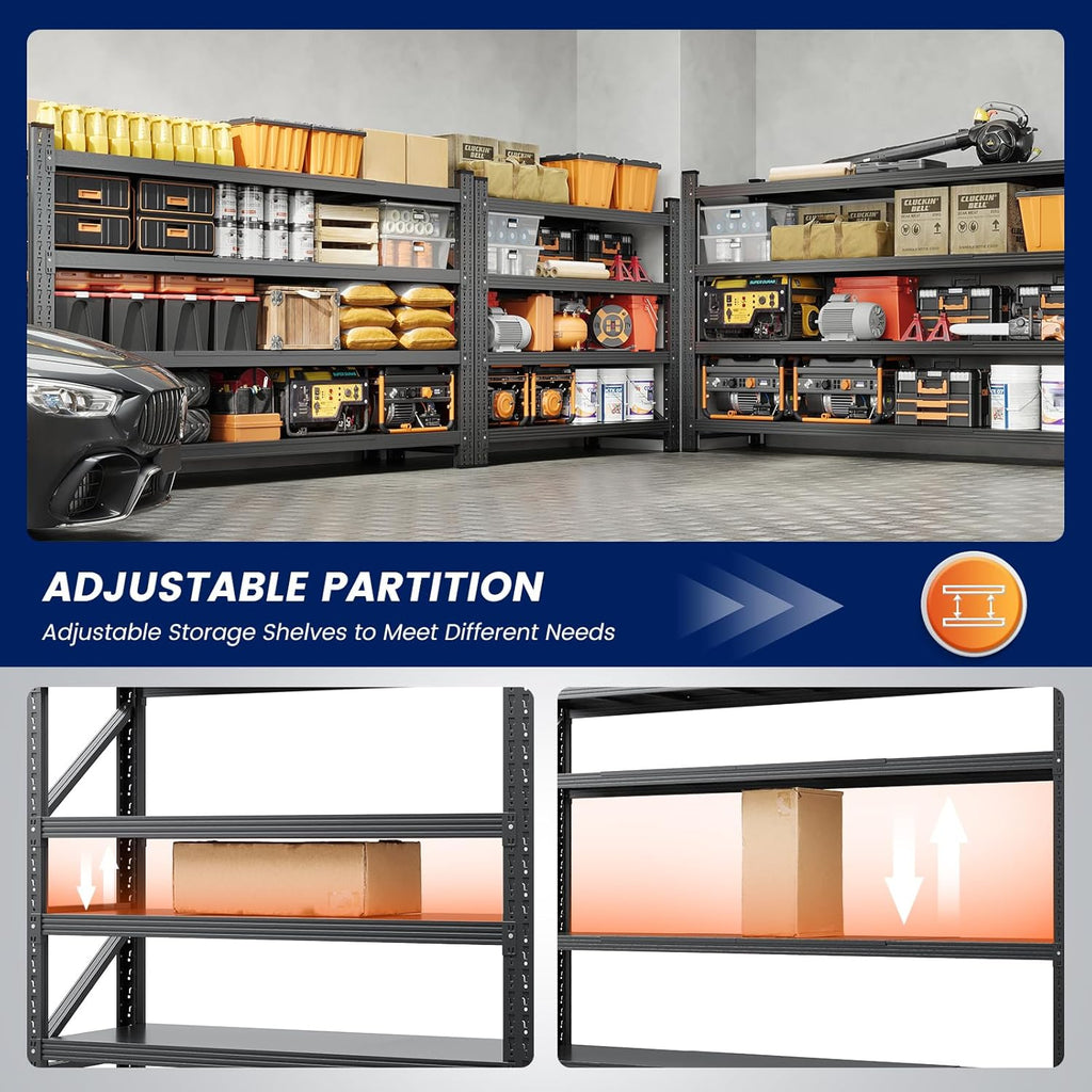 yizosh 71" w garage shelving,5000lbs heavy duty shelf,adjustable, side view