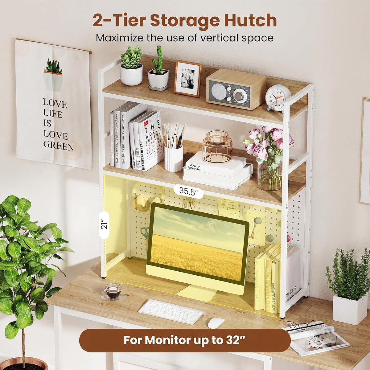 Tangkula Desktop Bookshelf, Multipurpose 2-Tier Desk Hutch with Pegboard, Ind...