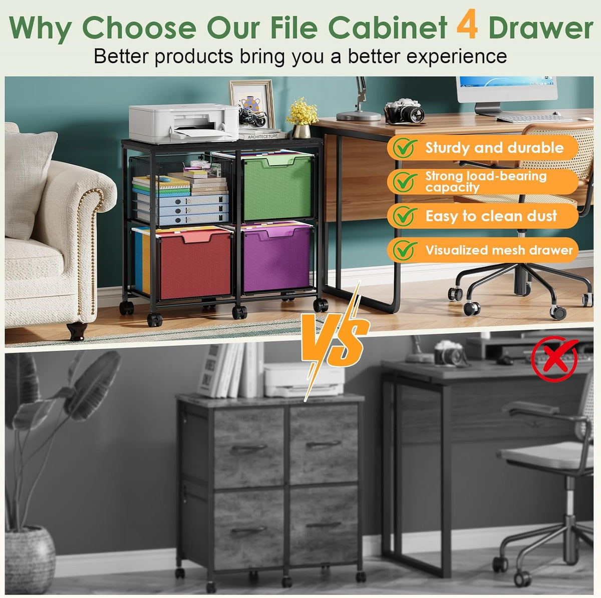 Sbanmao 4 Drawer Lateral File Cabinet, Mobile Filing Cabinet, Printer Stand w...