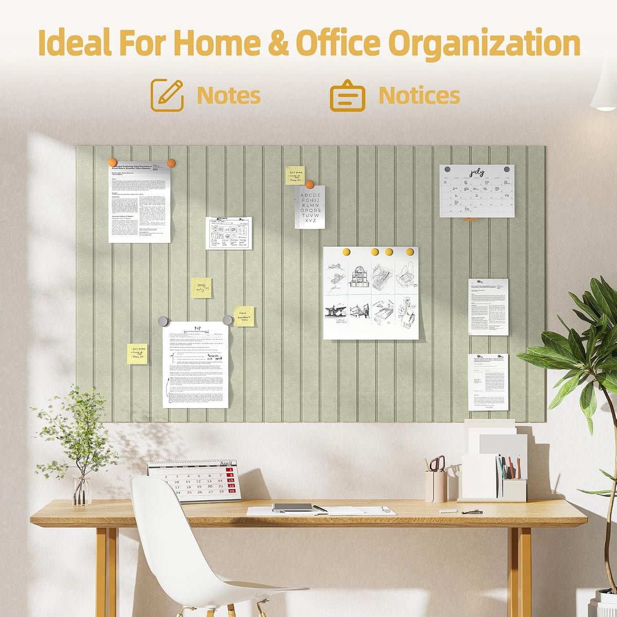 Large Cork Board for Walls Bold-Stripe Bulletin Board with 60 Adhesive Tabs