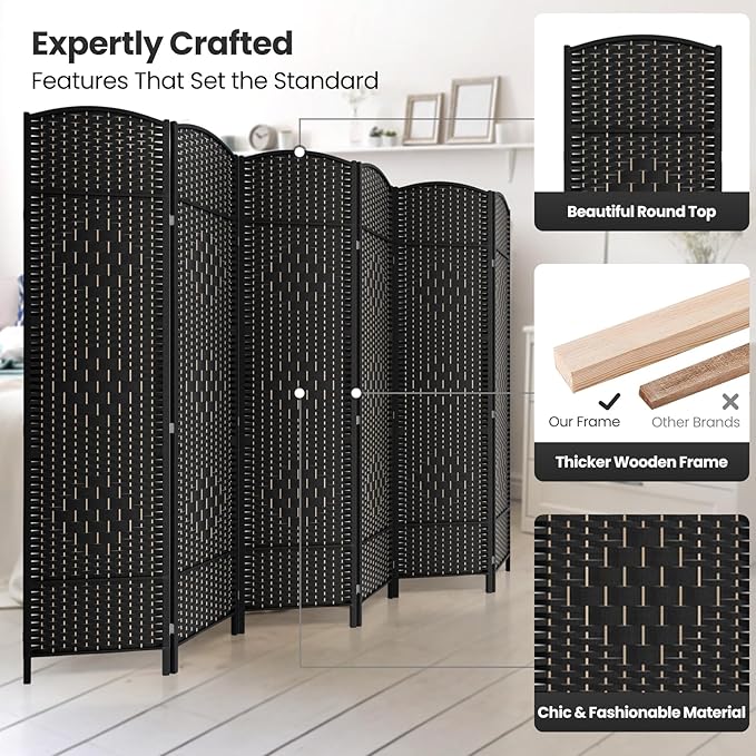 6 Panel Room Divider, 6Ft Folding Privacy Screen, Tall - Image 2