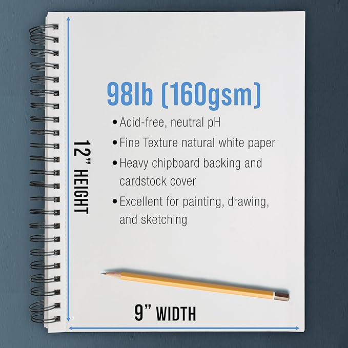 U.S. Art Supply 9"x12" Mixed Media Sketchbook, 2 Pack, 98 lb - Image 3