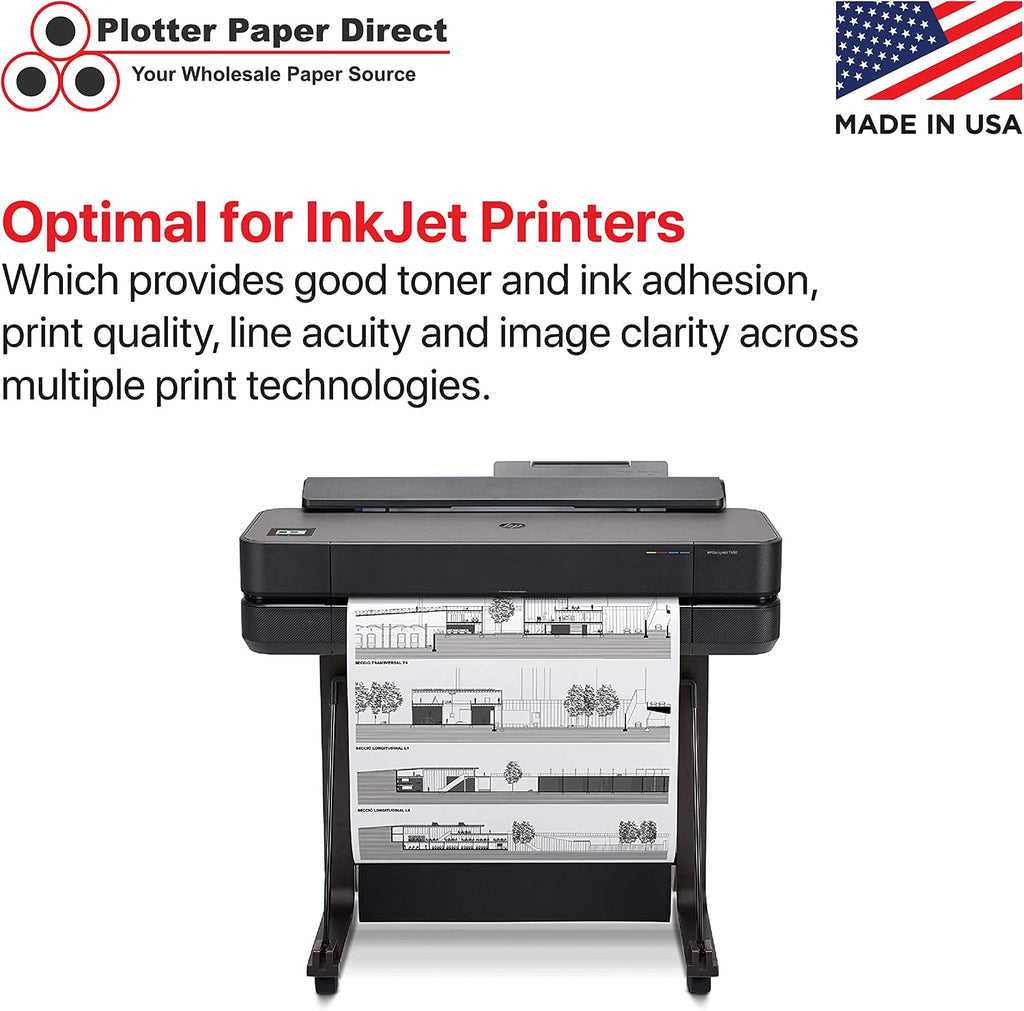 Plotter Paper Direct 36in x 300ft Uncoated White Plotter Paper, 24 Lb, 2'' Core, 92 Bright White, for CAD Printing on Wide Format Ink Jet Printers (2-Pack)
