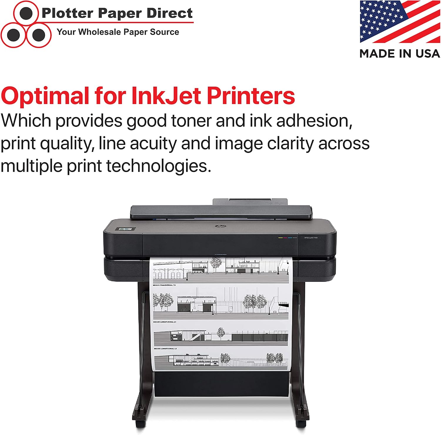 Plotter Paper Direct 36in x 300ft Uncoated White Plotter Paper, 24 Lb, 2'' Core, 92 Bright White, for CAD Printing on Wide Format Ink Jet Printers (2-Pack)