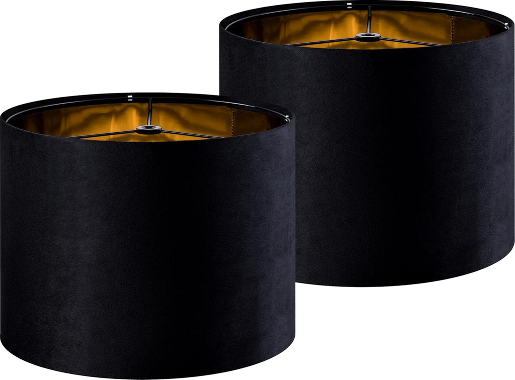 GO&SO Black Velvet Lamp Shades Set of 2 Medium Drum Lampshades -13" Top x 13"