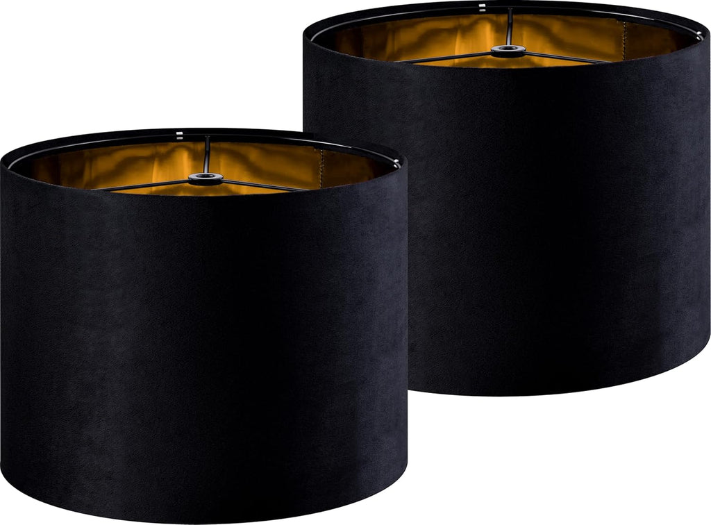 GO&SO Black Velvet Lamp Shades Set of 2 Large Drum Lampshades -16" Top x 16"