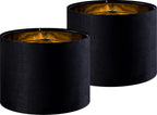 GO&SO Black Velvet Lamp Shades Set of 2 Large Drum Lampshades -16" Top x 16"