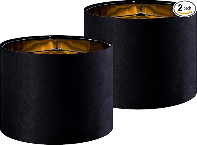 GO&SO Black Velvet Lamp Shades Set of 2 Medium Drum Lampshades -13" Top x 13" by GOSO