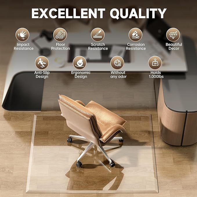 47“ x 40” Beveled Edge Glass Chair Mat - Image 9