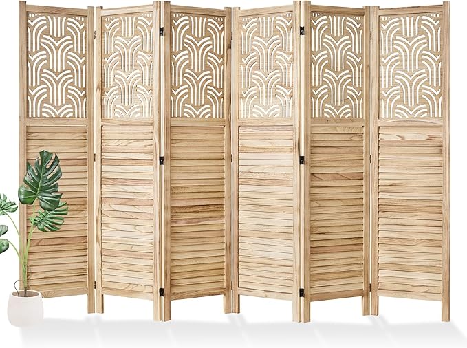 Svimi Folding Room Divider, 66.9 Inch 6 Panels Wood Carved Privacy Screens by Svimi