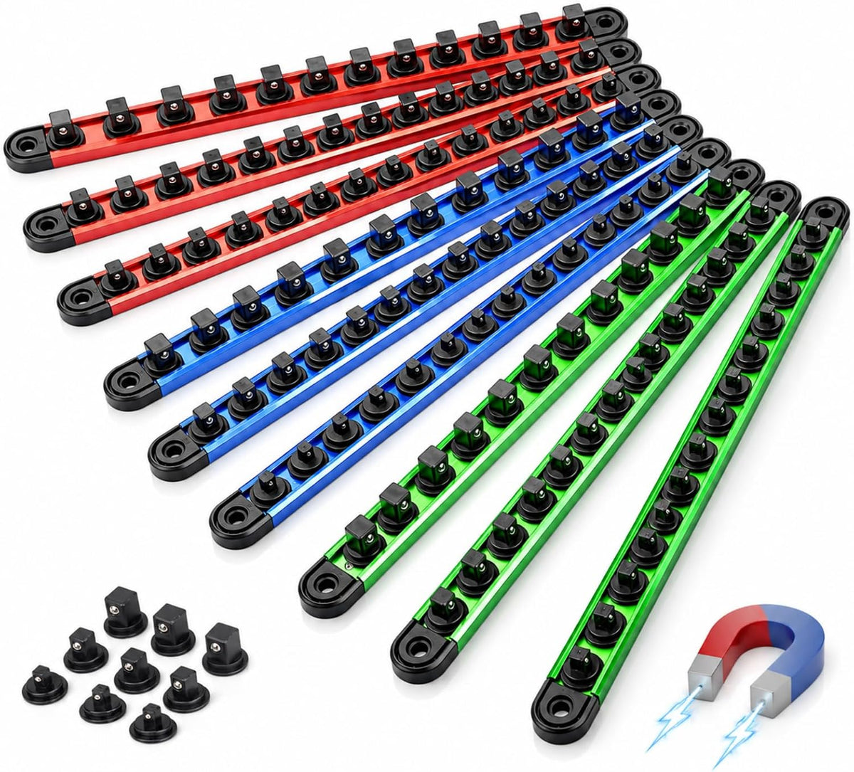 Magnetic Socket Organizer Set | 1/4" 3/8" 1/2" Socket Rail wit...