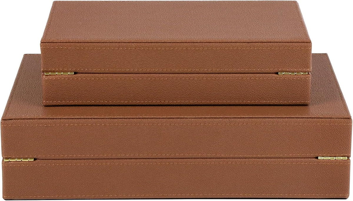 HofferRuffer Faux Leather Decorative Boxes Set of 2, Large Nesting Keepsake B...
