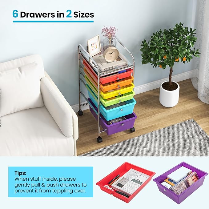 Giantex 6 Storage Drawer Cart Rolling Organizer Cart - Image 8