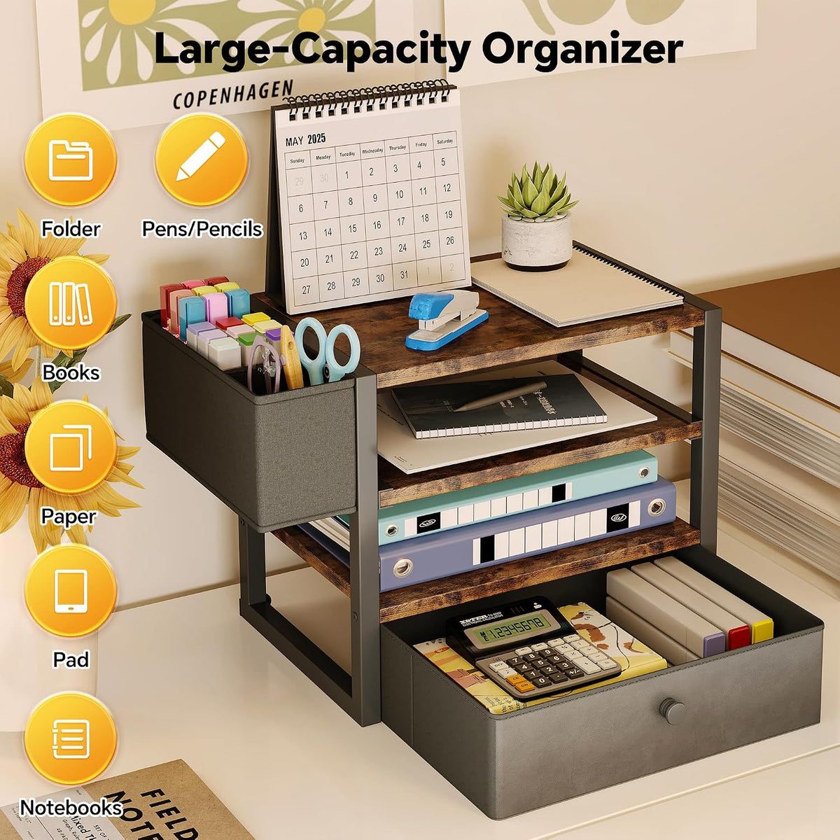 desk organizers and accessories, 4-tier paper letter tray, close-up detail