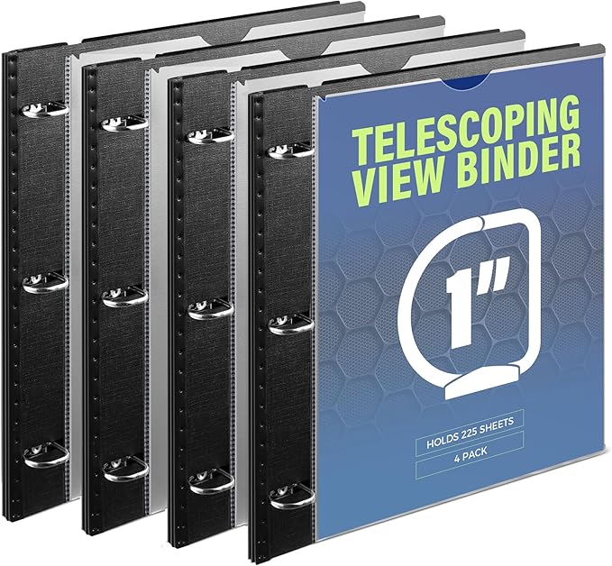 WOT I 1 Inch Telescoping 3 Ring Binder 4 Pack, Expandable Flexible Binder by WOTI