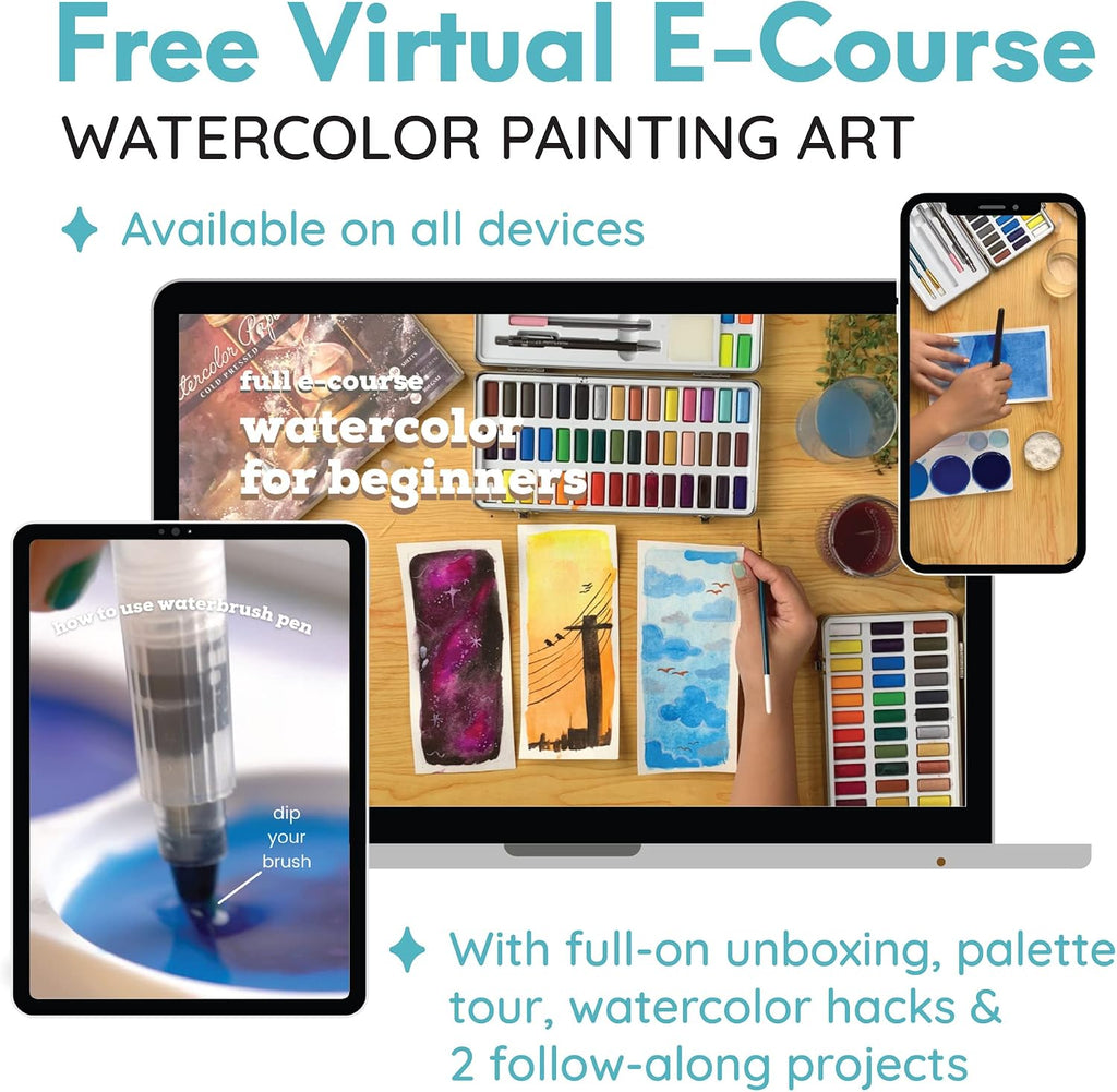 mozart supplies - watercolor paint set 51 vibrant, close-up detail