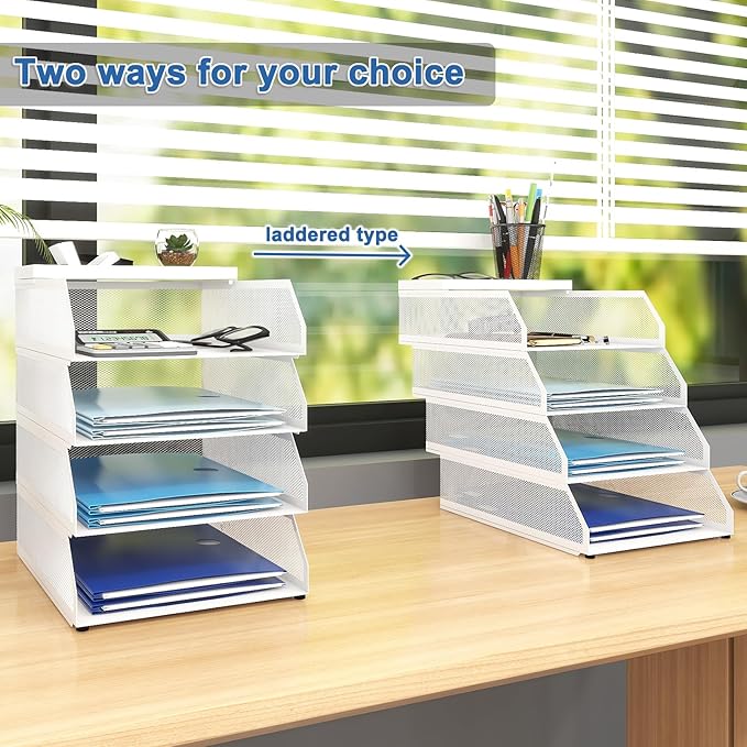 Natwind 4-Tier Stackable Paper Tray, Metal Mesh Desktop Organizer, Paper Sorter - Image 5