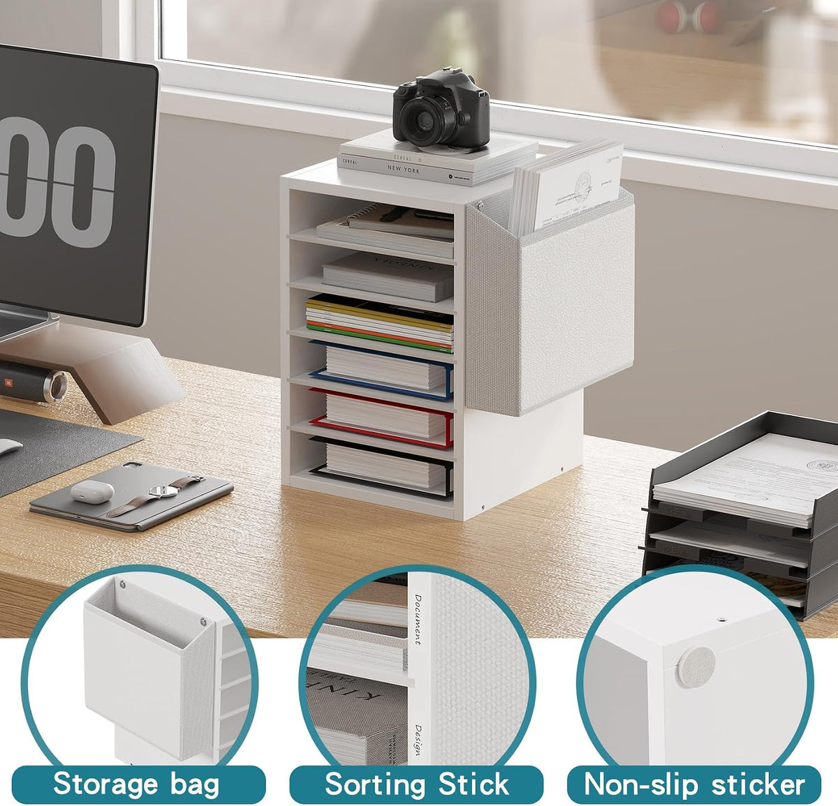 Unionly 6 Tier Adjustable Mail Sorter,Wood Paper Organizer for Class,Office