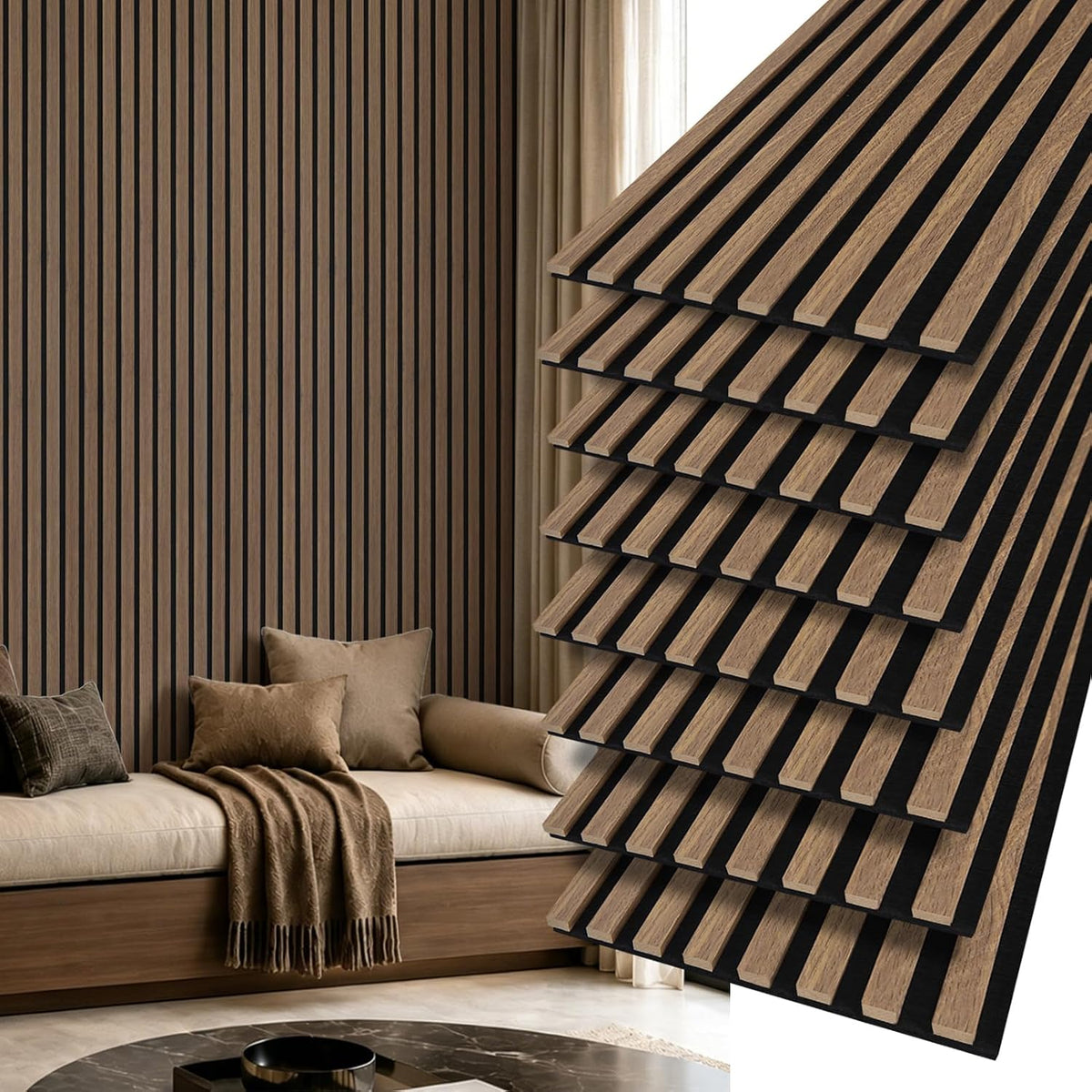 art3d 12" x 93" acoustic wood slat wall, main product view