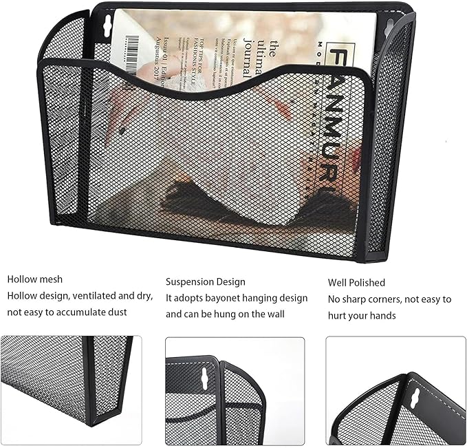Gawerk 3 Pack Wall File Organizer, Mesh Hanging Metal Vertical Wall Mounted - Image 3