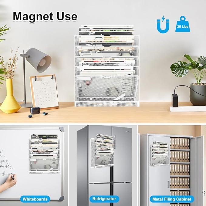 KZWKRG 6 Tier Magnetic File Holder, Large Capacity Mesh Hanging Wall Organizer - Image 6